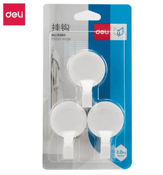 得力19360挂钩(3kg)(圆形)(白色)(3只/卡)